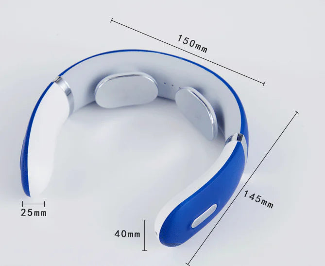 Blue neck massager with dimensions 150 x 145 mm